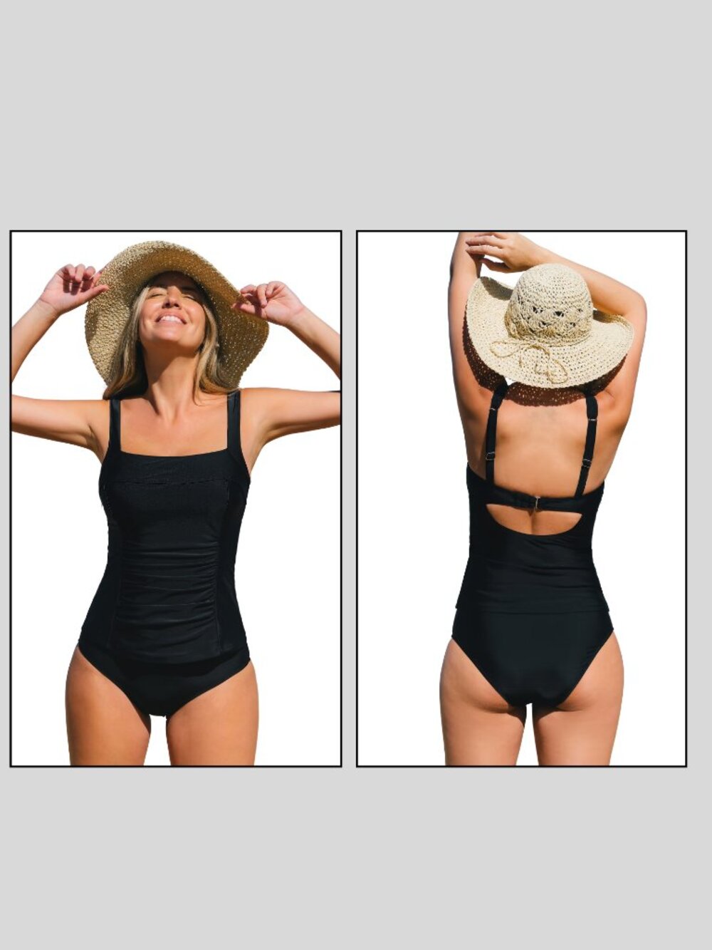 Cupshe Black Square Neck Cutout Tankini Top & Mid-Rise Bottoms Set